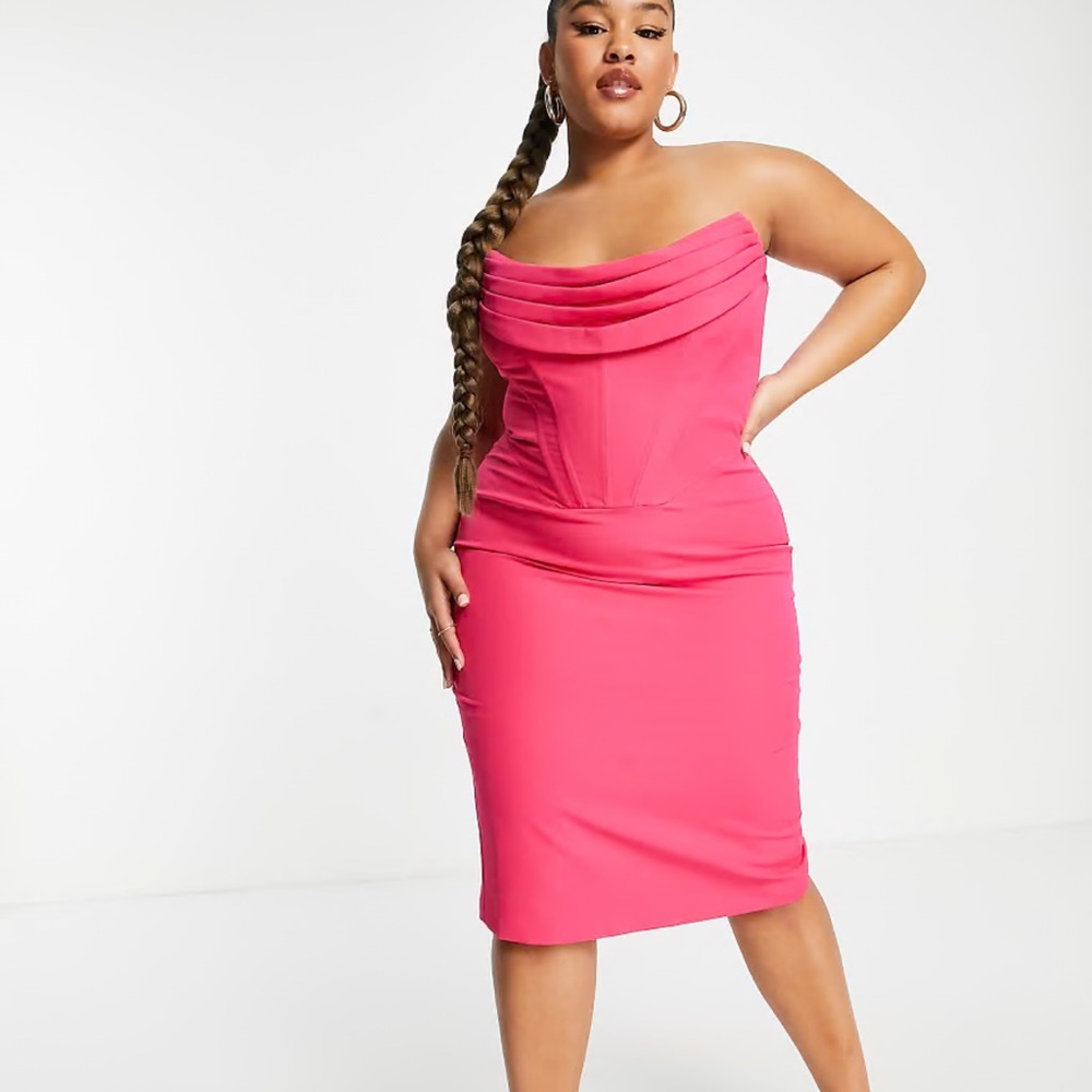 Lavish Alice Strapless Hot Pink Draped Bust Pencil Dress